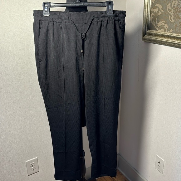 H&M black pull over elastic waist tie waist texture casual pants Sz 10 - Picture 1 of 7